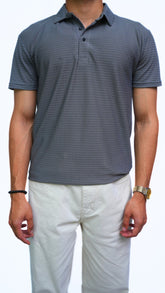 Men's gray waffle textured imported polo shirt